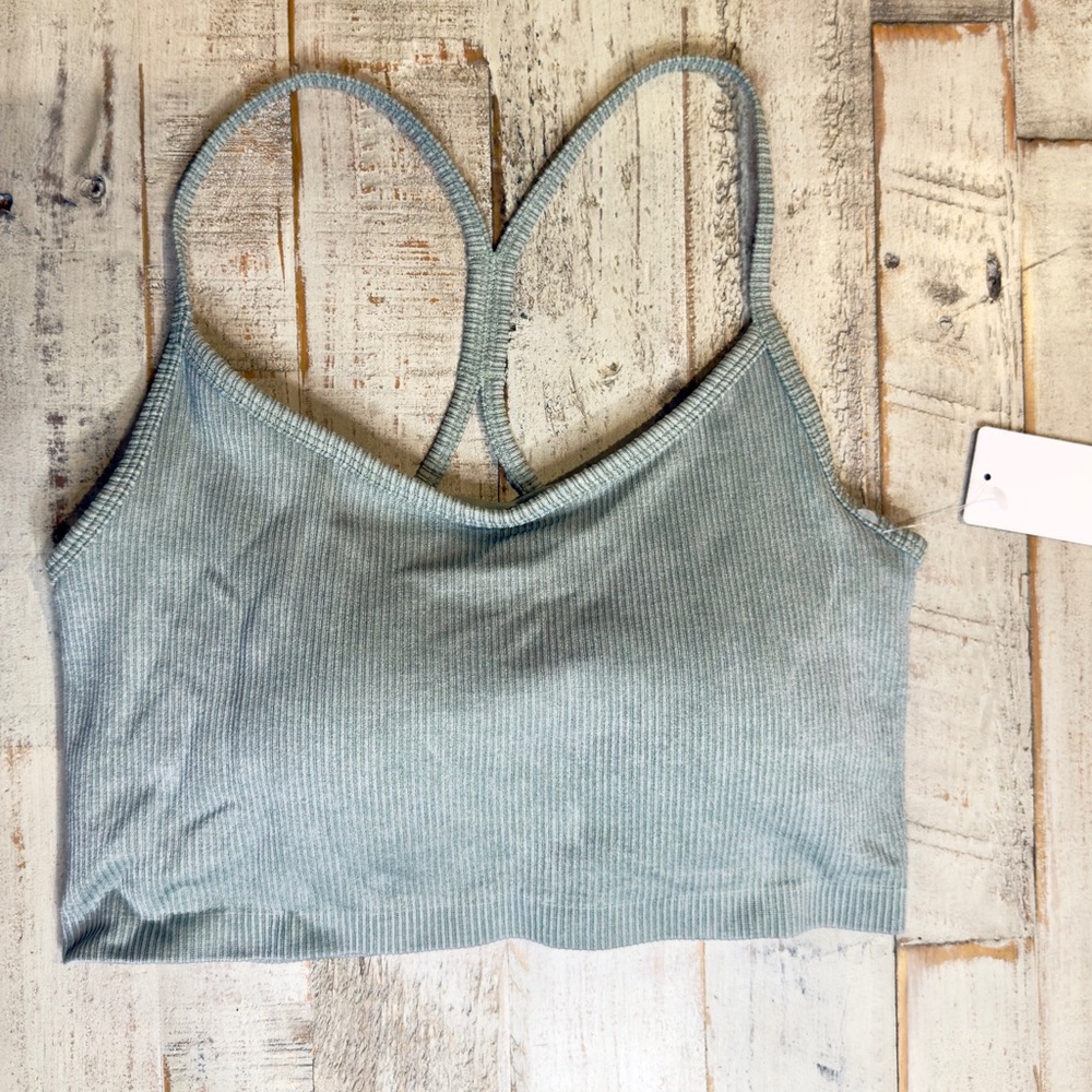 NWT Yogalicious Ribbed Strappy Sports Bra | Sage Green | Size Large